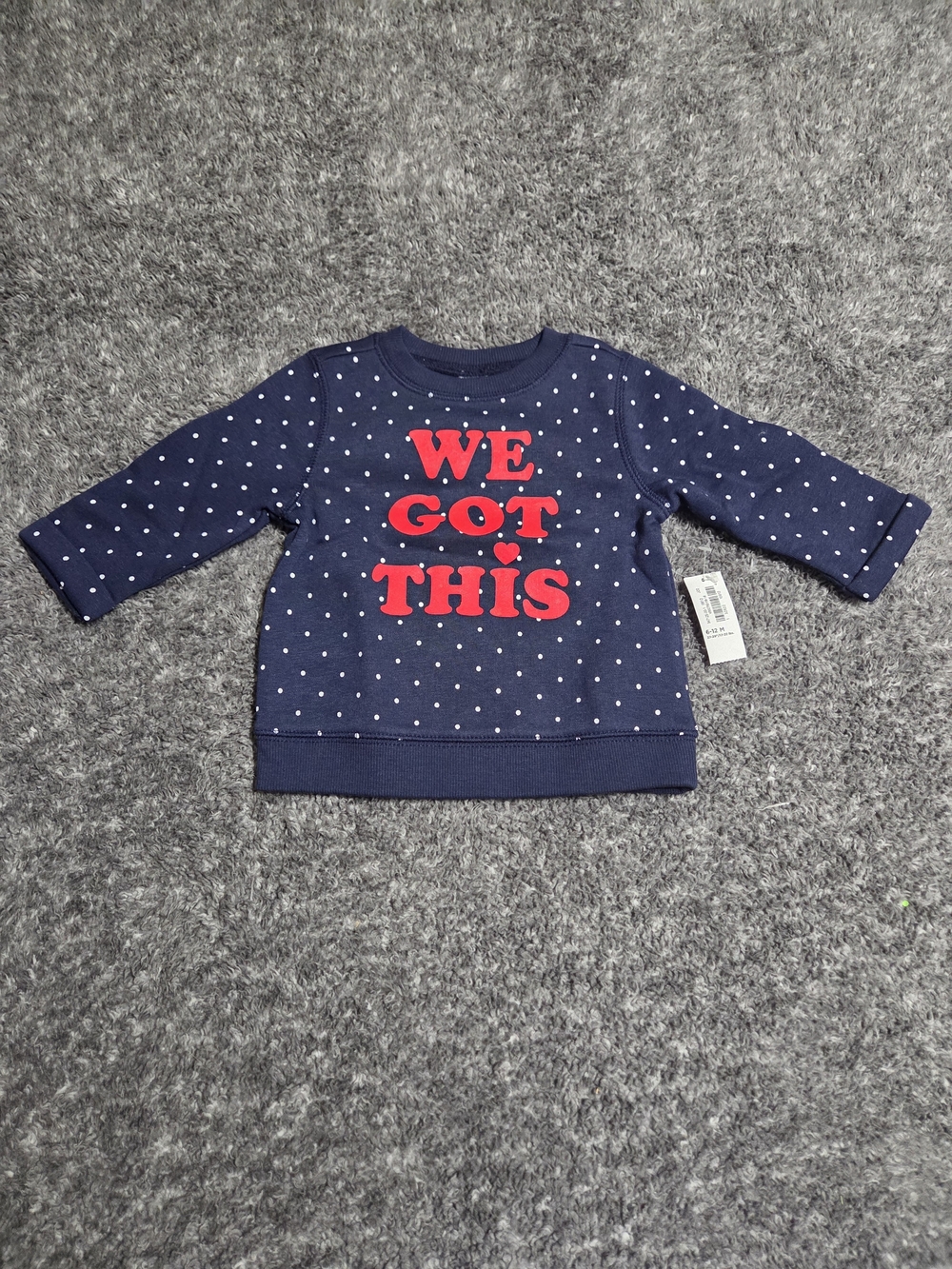 Old Navy Navy Sweatshirt with White Polka Dots and Red 'WE GOT THIS' Text